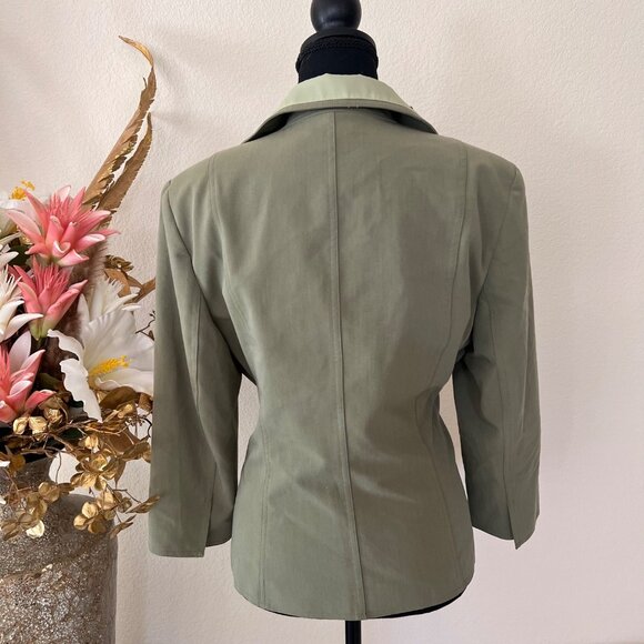 Bob Mackie Vintage Sage Green Blazer with Brown Beaded Collar Size 12 - Picture 4 of 11